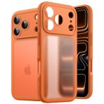 GenZcases Matte Case for iPhone 17 Pro 6.3-Inch, Shockproof Military Grade Drop Protection, Full Camera Lens Protection, Frosted Translucent Back Minimalist Phone Cover (Orange)