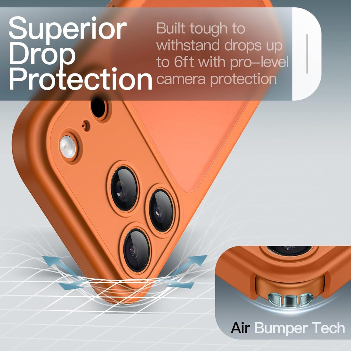 GenZcases Matte Case for iPhone 17 Pro 6.3-Inch, Shockproof Military Grade Drop Protection, Full Camera Lens Protection, Frosted Translucent Back Minimalist Phone Cover (Orange) - Image 4