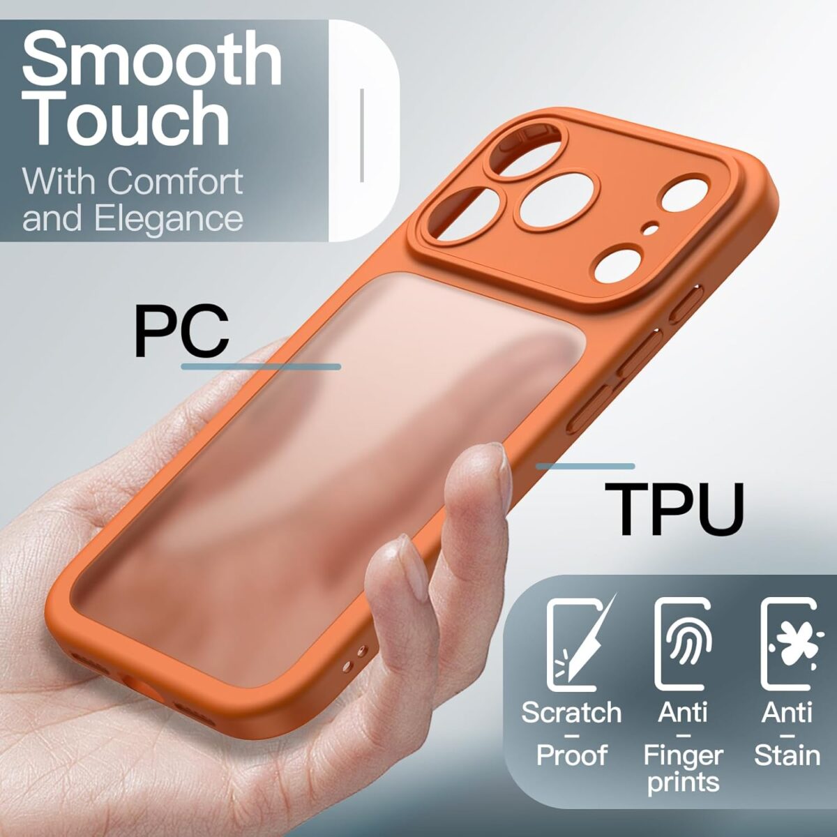 GenZcases Matte Case for iPhone 17 Pro 6.3-Inch, Shockproof Military Grade Drop Protection, Full Camera Lens Protection, Frosted Translucent Back Minimalist Phone Cover (Orange) - Image 5